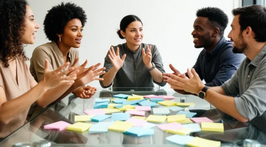 Marketing-Team bei agiler Sprint-Planung in modernem Arbeitsraum