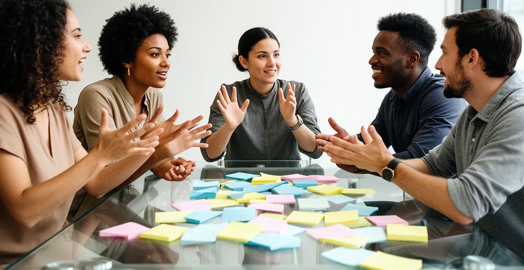 Marketing-Team bei agiler Sprint-Planung in modernem Arbeitsraum