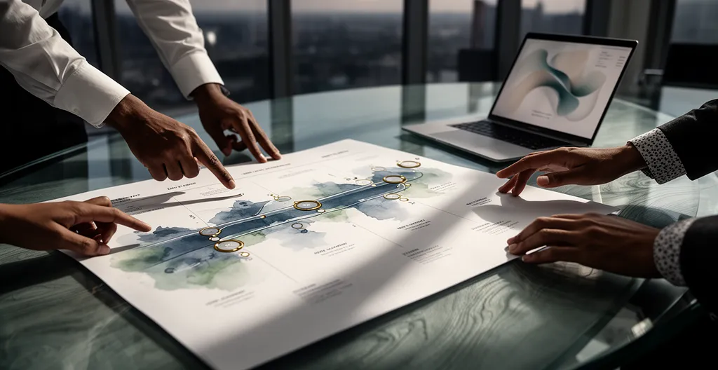 Marketing-Jahresplan mit Meilensteinen und Roadmap-Visualisierung für 12 Monate