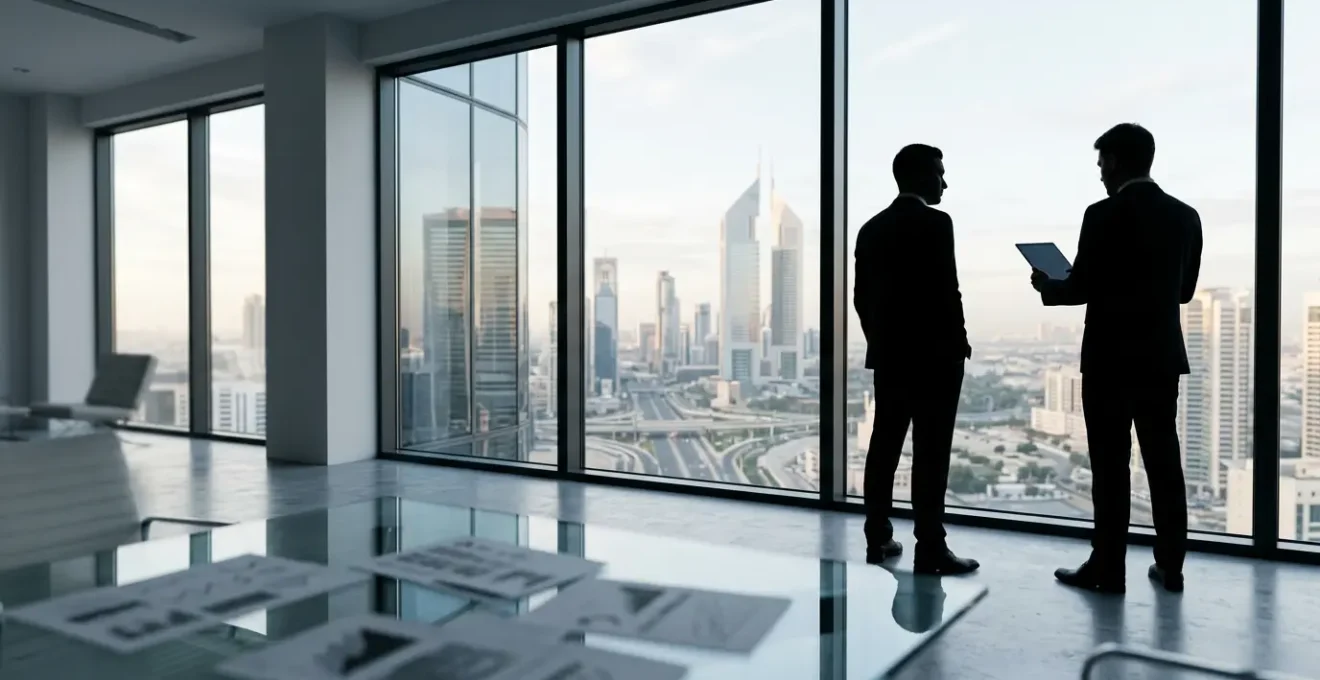 Professionelle B2B-Manager analysieren Whitepaper-Dokumente in einem modernen Büro