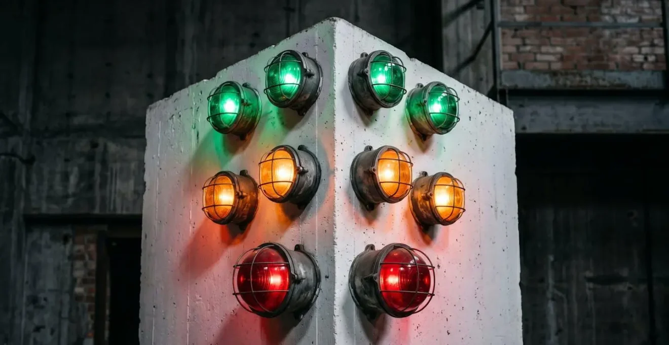 Abstraktes Alarmsystem für Marketing-KPIs mit Warnsignalen
