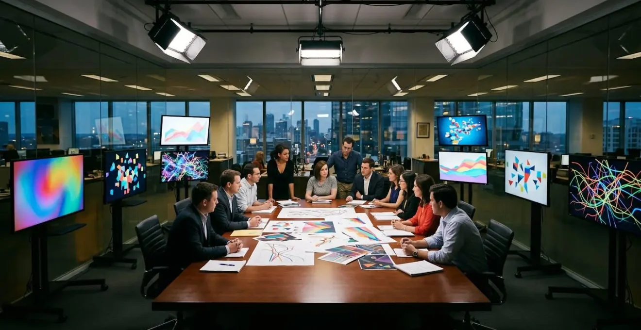 Moderner Newsroom mit Journalisten bei der Arbeit
